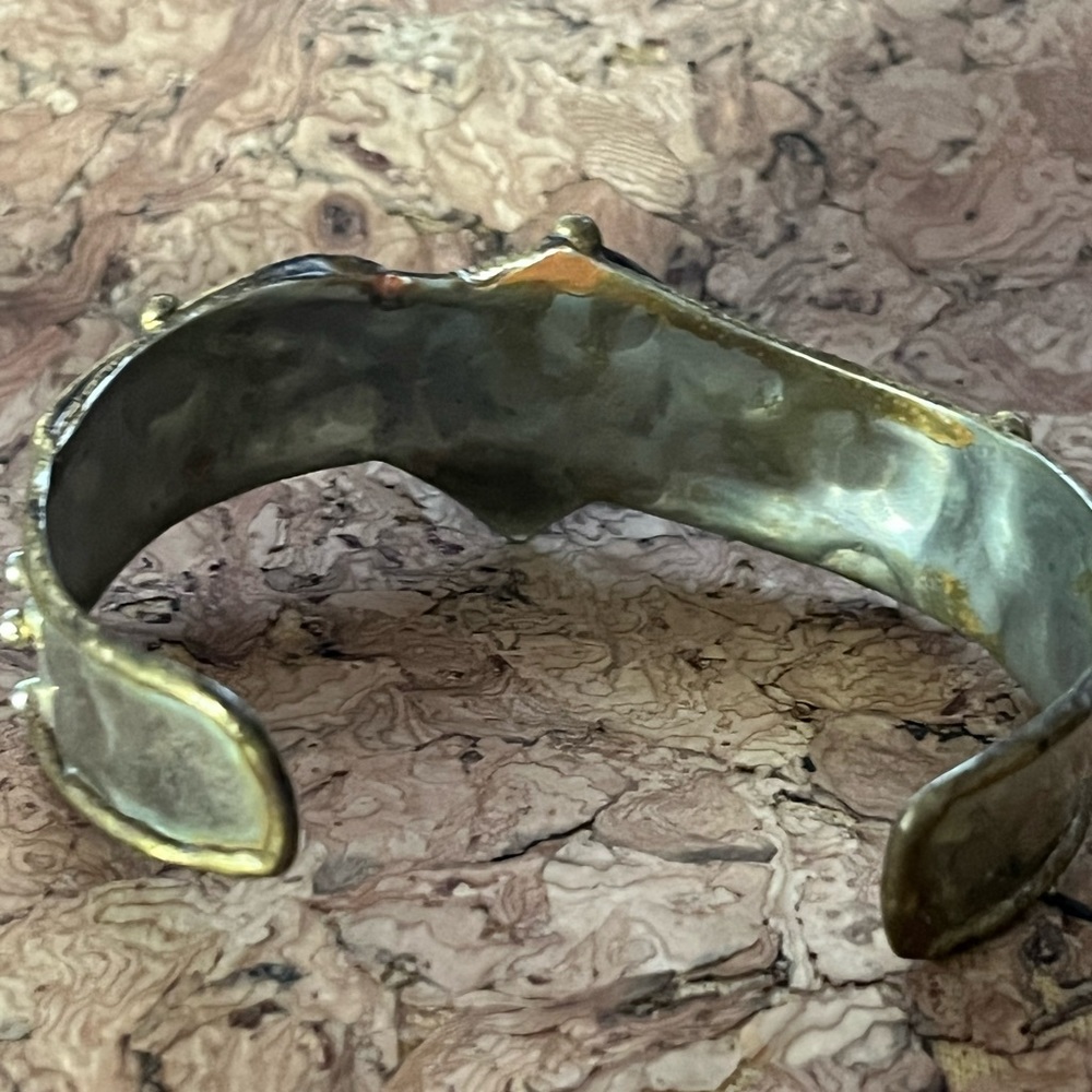 Mixed Metals with Natural Stone Accent Cuff Bracelet - Picture 2 of 3
